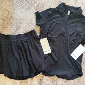 lululemon athletica Court Rival Skirt PLUS Short Sleeve Polo-(black set) Sz 6